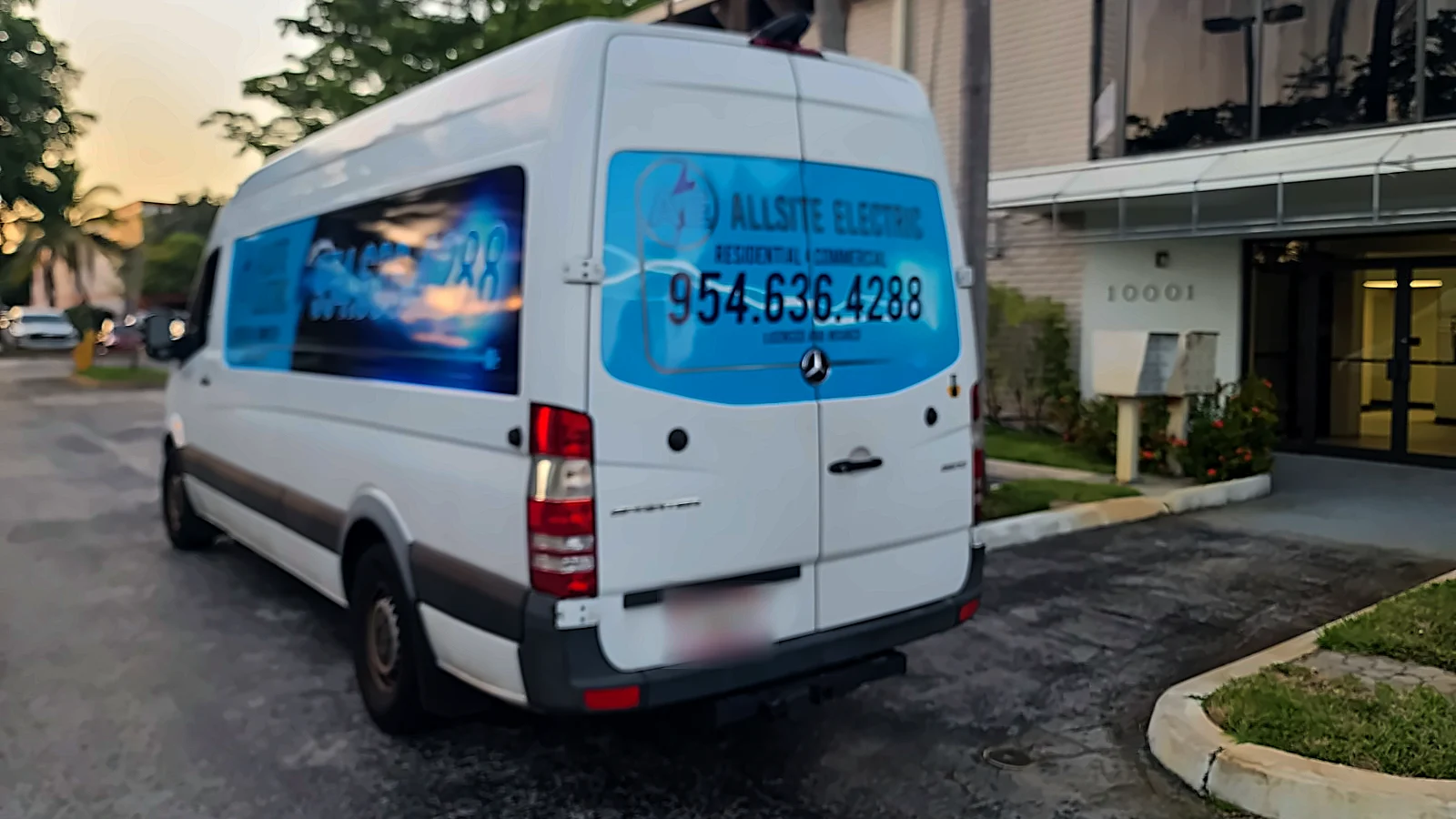 Allsite Electric service van outside our office at 10001 NW 50th St in Sunrise, FL