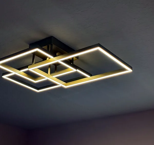 Modern gold LED ceiling light fixture with square frames